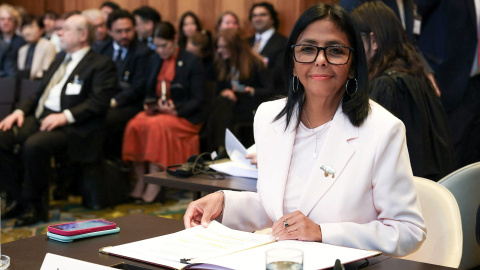 La presidenta interina de Venezuela, Delcy Rodríguez, en una audiencia ante la Corte Internacional de Justicia (CIJ), en una imagen de archivo.