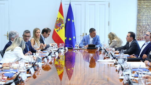 El presidente del Gobierno, Pedro Sánchez (c), ha presidido este martes la reunión del Consejo de Seguridad Nacional, en el Complejo de la Moncloa. El presidente del Gobierno, Pedro Sánchez (c), ha presidido este martes la reunión del Consejo de Seguridad Nacional, en el Complejo de la Moncloa.