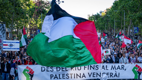 Manifestación en Barcelona a favor de Palestina.