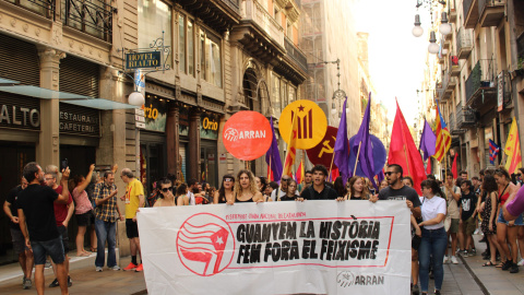 Homenatge de l'Esquerra Independentista a Gustau Muñoz al carrer Ferran de Barcelona, durant la Diada de l'11 de setembre de 2023. 11/09/2023 Homenatge de l'Esquerra Independentista a Gustau Muñoz al carrer Ferran de Barcelona, durant la Diada de l'11 de setembre de 2023.