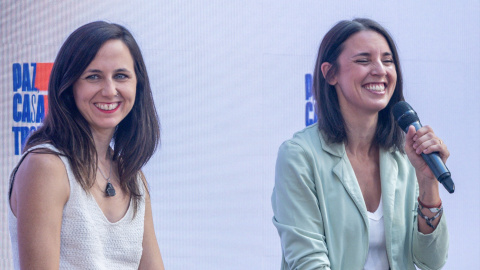 Ione Belarra junto a Irene Montero durante el acto 'Paz, casa, trabajo’ organizado por Podemos, a 12 de septiembre de 2026, en Madrid. Ione Belarra junto a Irene Montero durante el acto 'Paz, casa, trabajo’ organizado por Podemos, a 12 de septiembre de 2026, en Madrid.