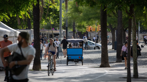 Imagen de archivo del carril-bici de Barcelona. Imagen de archivo del carril-bici de Barcelona.