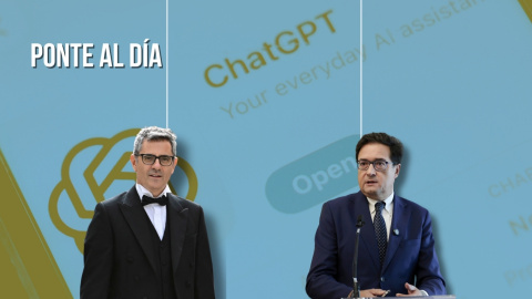 Montaje de los ministros de Justicia y Función Pública, Félix Bolaños y Óscar López, sobre un fondo de la aplicación de IA ChatGPT. Montaje de los ministros de Justicia y Función Pública, Félix Bolaños y Óscar López, sobre un fondo de la aplicación de IA ChatGPT.