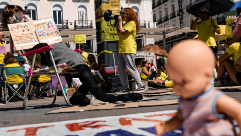 Imagen de una concentración de las educadoras de escuelas infantiles de la Comunidad de Madrid el pasado 6 de septiembre en la Puerta del Sol.