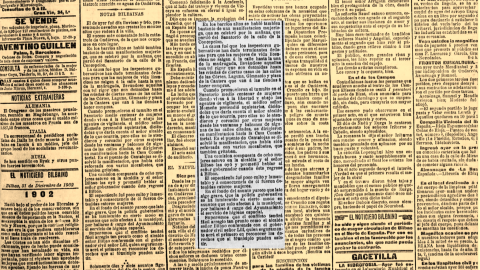 Imagen de la noticia publicada el 31 de diciembre de 1902 en El Noticiero bilbaíno. Imagen de la noticia publicada el 31 de diciembre de 1902 en 'El Noticiero bilbaíno'.