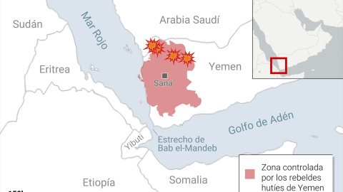 EuropaPress_7789294_mapa_localizacion_ataques_yemen_autoridades_designadas_rebeldes_huties Mapa con localización de los ataques en Yemen.