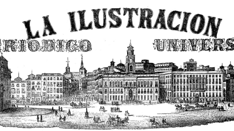 La fachada meridional de la puerta del Sol en 1849. A la derecha de la Casa de Correos, las Casas del Maragato.