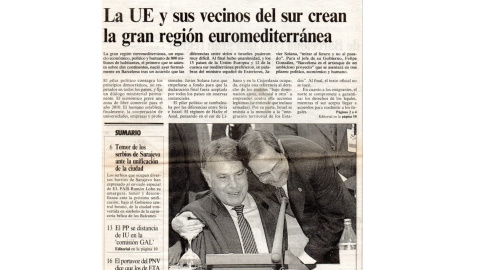 Recorte de fragmento de portada de El País de 29.11.1995