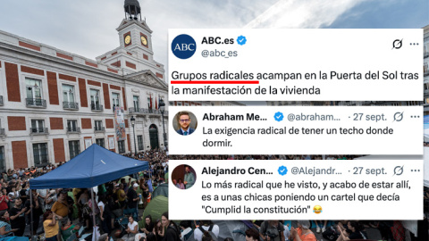 La acampada por la vivienda en la Puerta del Sol, este domingo.