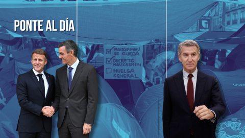 Fotomontaje con imágenes de Emmanuel Macron, Pedro Sánchez y Alberto Núñez Feijóo.