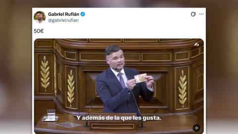 El tuit de Gabriel Rufián que recupera un antiguo vídeo en el Congreso.