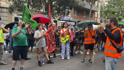 El portaveu del Sindicat de Llogateres, Enric Aragonès, durant la concentració