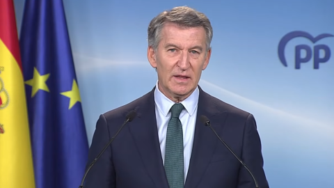 Captura de pantalla de la intervención de Feijóo esta mañana. Captura de pantalla de la intervención de Feijóo esta mañana.
