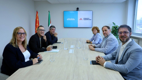 Imatge d'una reunió entre dirigents d'EH Bildu i ERC. 2026 Imatge d'una reunió entre dirigents d'EH Bildu i ERC.