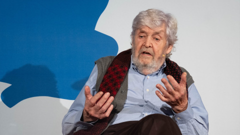 Xosé Manuel Beiras, a 9 de febrero de 2024, en Santiago de Compostela. Xosé Manuel Beiras, a 9 de febrero de 2024, en Santiago de Compostela.