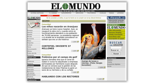 Captura de pantalla de la web de 'El Mundo' del 28 de abril de 2007. Captura de pantalla de la web de 'El Mundo' del 28 de abril de 2007.