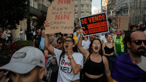 Una manifestación para exigir una reducción del precio de los alquileres de la vivienda, a 3 de octubre de 2026, en Vigo.