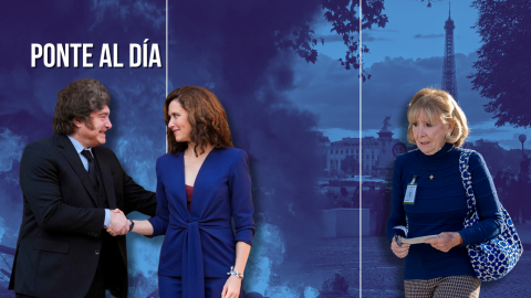 Fotomontaje con las imágenes de Javier Milei, Isabel Díaz Ayuso y Esperanza Aguirre.
