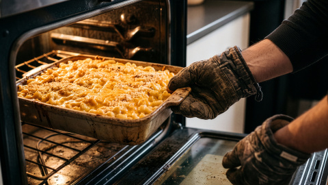 Una persona haciendo pasta en horno Una persona cocinando pasta en horno