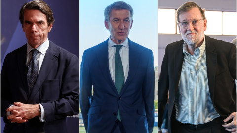 El líder del PP Alberto Núñez Feijóo y los expresidentes del Gobierno José María Aznar y Mariano Rajoy. El líder del PP Alberto Núñez Feijóo y los expresidentes del Gobierno José María Aznar y Mariano Rajoy.