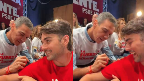 Momento de Pedro Sánchez con un seguidor. Momento de Pedro Sánchez con un seguidor.