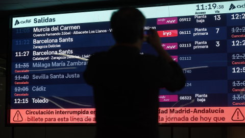 Pantallas con la información de los trenes, en la estación Madrid Puerta de Atocha Almudena Grandes.