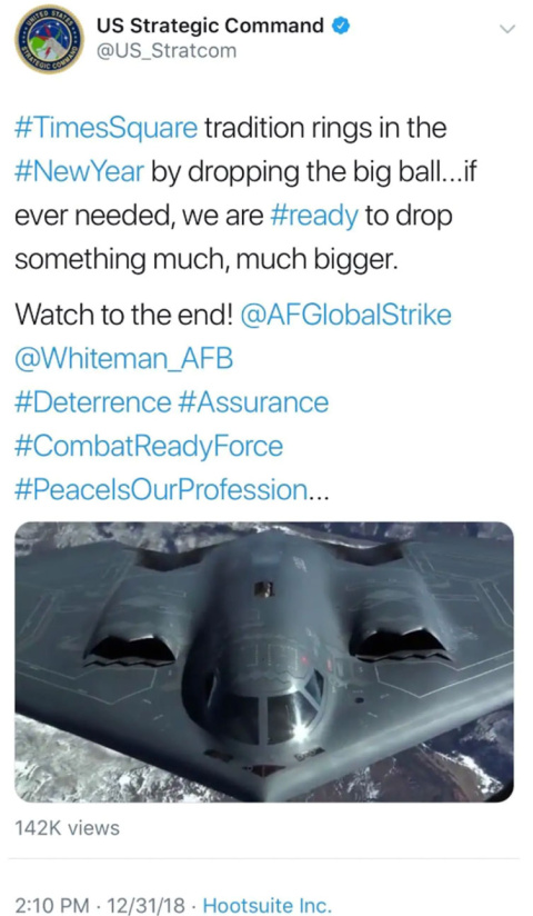 Tuit eliminado por el Comando Estratégico de EEUU. / @US_STRATCOM