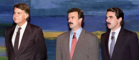 Primer debate televisado entre Felipe González y José María Aznar en 1993. EFE / RTVE