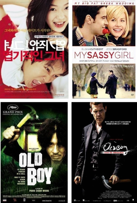 Remakes estadounidenses de éxitos surcoreanos. My Sassy Girl, de Kwak Jae-young; y su remake, My Sassy Girl, de Yann Samuell. Oldboy, de Park Chan-wook; y su remake, Old Boy, de Spike Lee. Remakes estadounidenses de éxitos surcoreanos. My Sassy Girl, de Kwak Jae-young; y su remake, My Sassy Girl, de Yann Samuell. Oldboy, de Park Chan-wook; y su remake, Old Boy, de Spike Lee. ShinCine Communications - IM Pictures / Show East / Good Universe