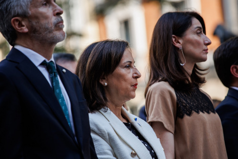El ministro de Interior, Fernando Grande-Marlaska, la de Defensa, Margarita Robles, y la de Justicia, Pilar Llop, durante la celebración del LXXII Aniversario de la Declaración Schuman con motivo del Día de Europa, en el Senado. E.P./Alejandro Martíne