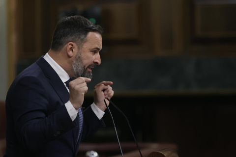 El líder de Vox, Santiago Abascal durante la sesión plenaria en el Congreso este miércoles. EFE/ Emilio Naranjo El líder de Vox, Santiago Abascal durante la sesión plenaria en el Congreso este miércoles. EFE/ Emilio Naranjo