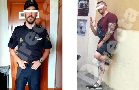  A la izquierda, el agente D. H. P. durante su paso por la escuela de policía de Ávila. En la imagen de la derecha se pueden apreciar los tatuajes que se realizó entre 2020 y 2021.- LA DIRECTA