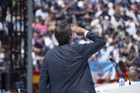  El presidente del PP de la Comunitat Valenciana, Carlos Mazón, interviene en un mitin en la Plaza de Toros, a 21 de mayo de 2023, en Valencia, Comunidad de Valencia (España). Jorge Gil / Europa Press21/5/2023