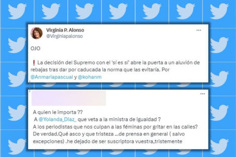  Tuit de Virginia P. Alonso y respuesta de un usuario de Twitter