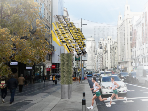 Recreación de los paneles solares del proyecto PowerTree en Madrid. Imagen cedida por BSQ Solar, Author provided