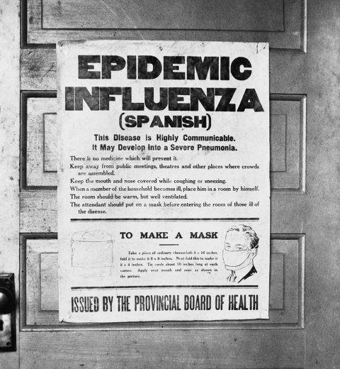 Cartel sobre la epidemia de gripe de 1918 publicado por la Junta de Salud de Alberta (Canadá). Wikimedia Commons / Alberta Board of Health