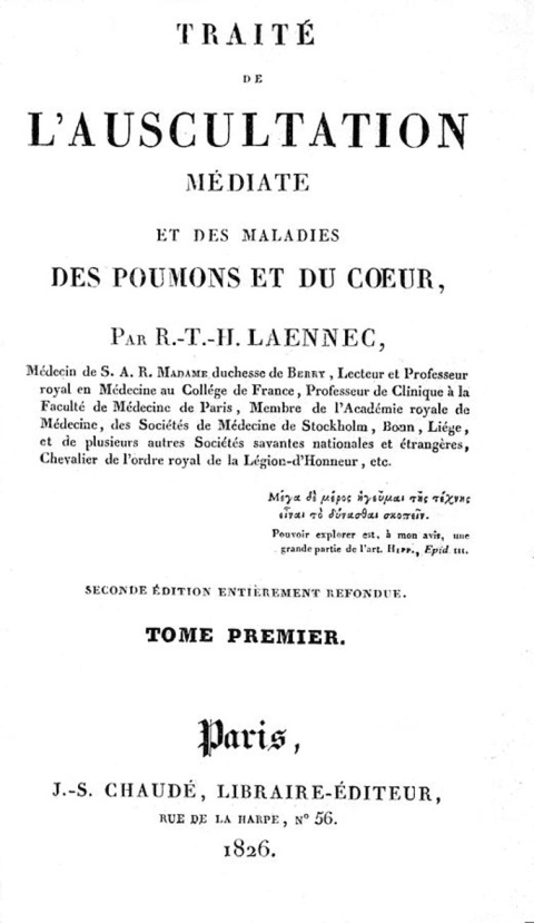 Segunda edición de De l’auscultation médiate ou Traité du Diagnostic des Maladies des Poumon et du Coeur (René Laënnec, 1826). Wikimedia Commons / Wellcome Trust, CC BY