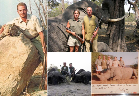Diferentes imágenes del rey Juan Carlos I con las piezas abatidas en sus sesiones de caza.