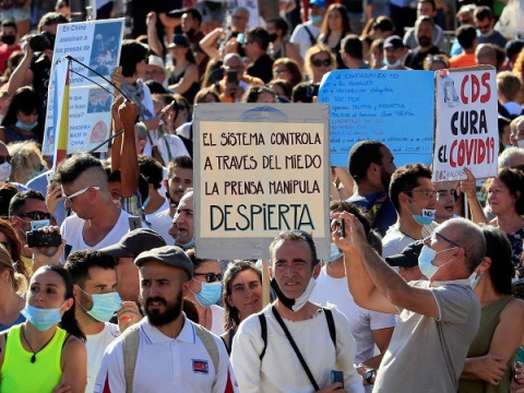 Manifestación negacionista en Madrid, el pasado 16 de agosto. EFE