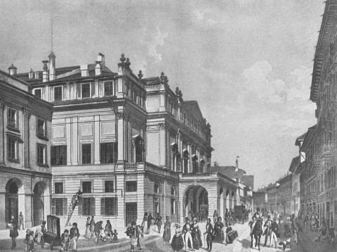 La Scala de Milán hacia 1850. Wikimedia Commons