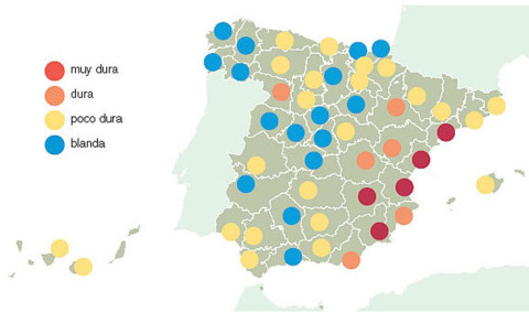 Mapa de la dureza del agua en España. OCU Mapa de la dureza del agua en España. OCU