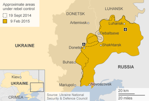 MAPA: Línea de combate durante los acuerdos de Minsk I (19 de septiembre) y Misk II (hoy) 