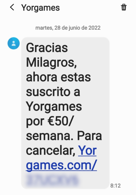  Uno de los SMS fraudulentos / OSI