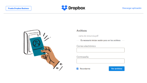 La página falsa que habla por Dropbox / OSI La página falsa que habla por Dropbox / OSI