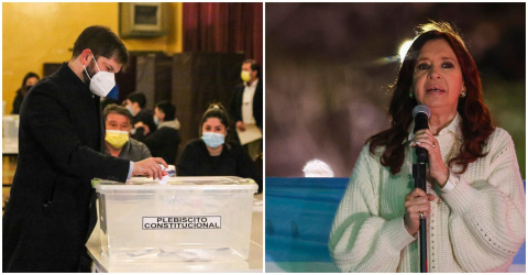 El presidente chileno Gabriel Boric vota durante el referendum constitucional. A la derecha, la vicepresidenta de argentina Cristina Fernández de Kirchner.- EFE El presidente chileno Gabriel Boric vota durante el referendum constitucional. A la derecha, la vicepresidenta de argentina Cristina Fernández de Kirchner.- EFE