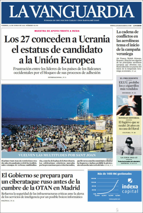  Portada de 'La Vanguardia'.