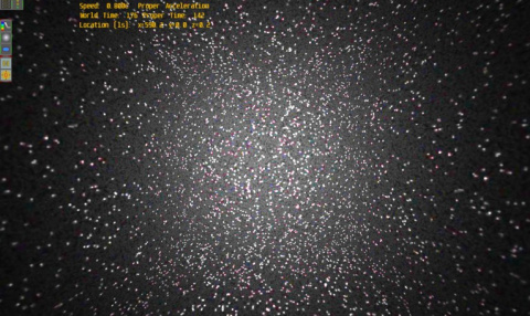 Vista hacia adelante al 80% de la velocidad de la luz. Vista hacia adelante al 80% de la velocidad de la luz.