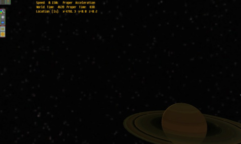 Partida de Saturno a 0,15c, mirando hacia atrás. Partida de Saturno a 0,15c, mirando hacia atrás.