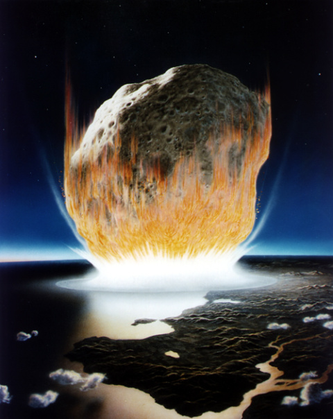 Impresión artística del impacto de Chicxulub. Dibujo: Don Davis / NASA.
