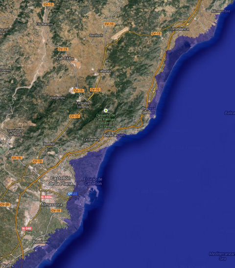 Área a menos de 9 msnm en el sector Burriana - Alcocéber